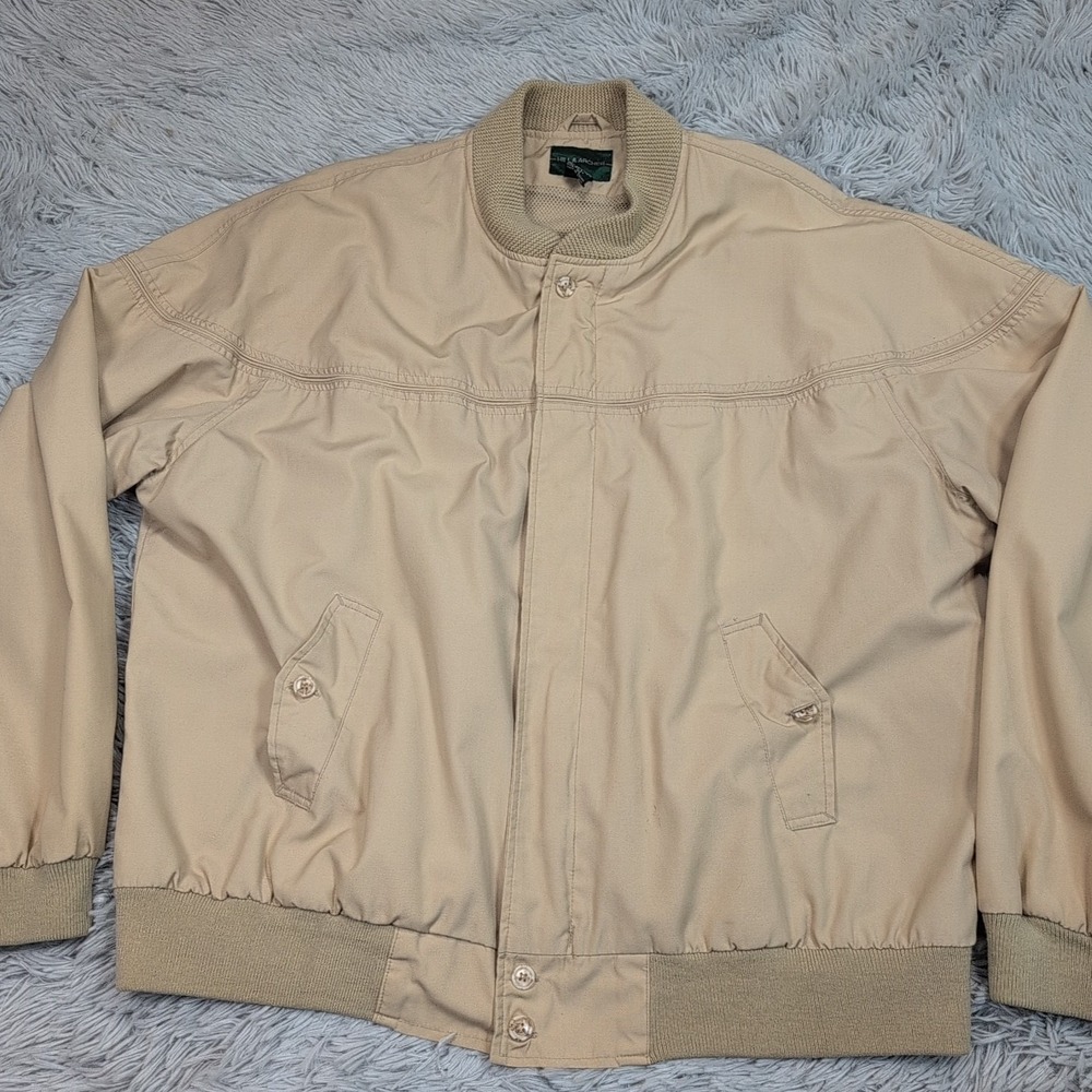 Vintage‎ Hill & Archer Jacket Mens XL Biege Windbreaker Pockets Sport Zip Up